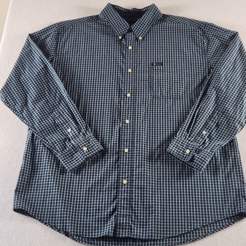 Chaps Shirt Mens XL Blue Green Plaid Long Sleeve Button Down Cotton